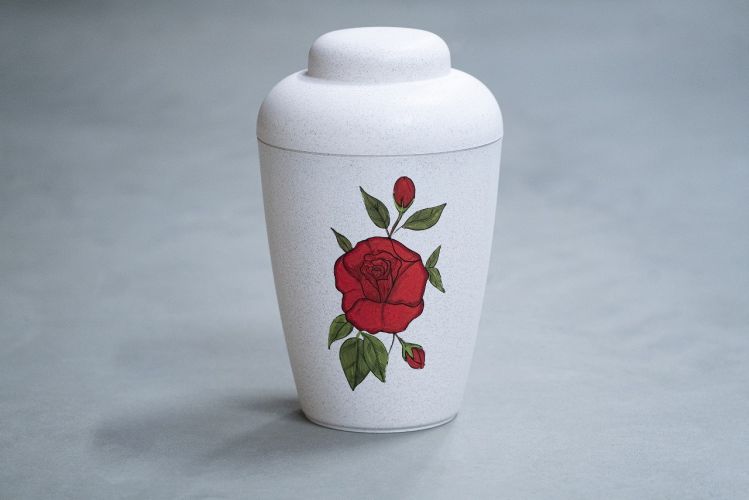 Natur urne med håndmalet rose. Personlige urner